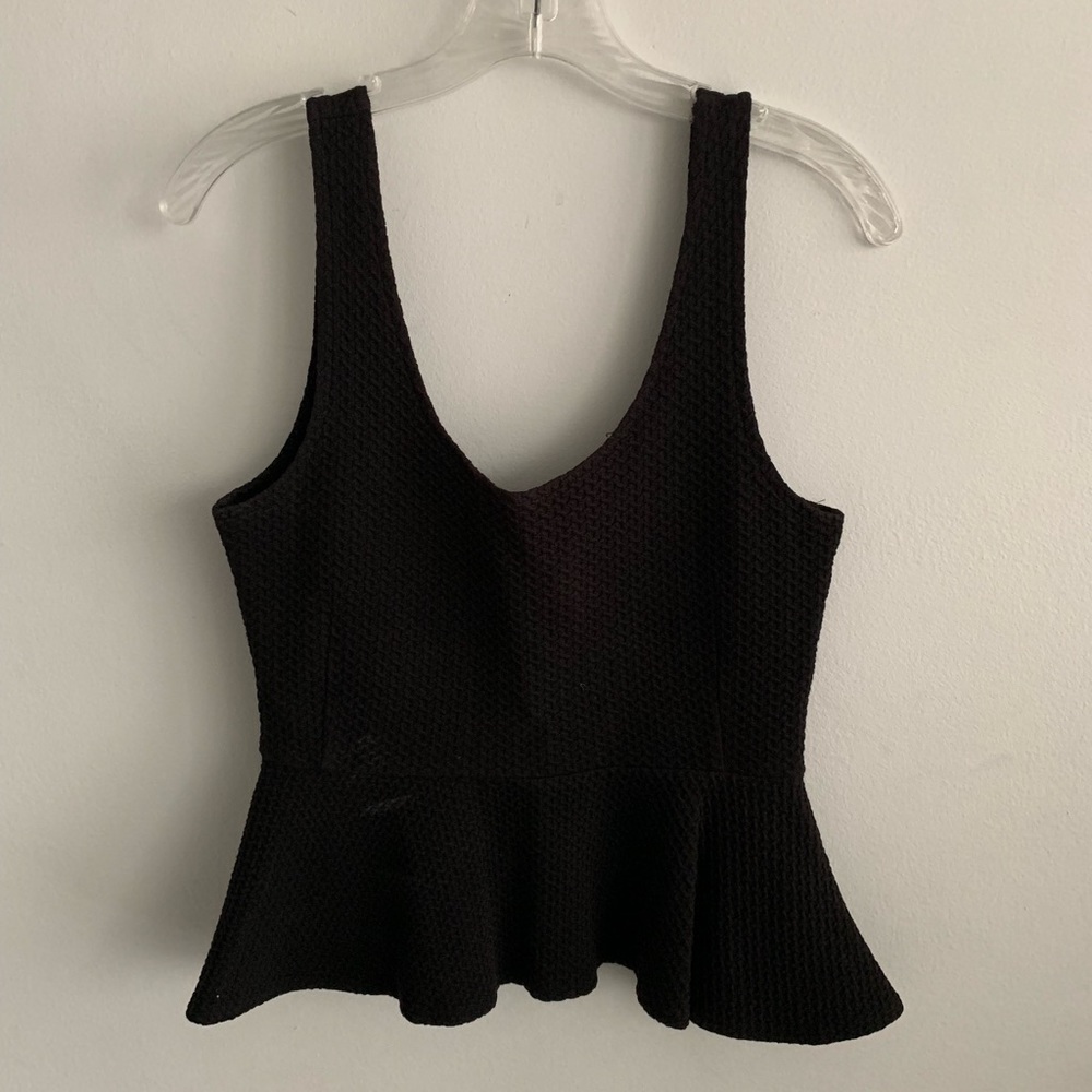 Ganni Black Textured Peplum Crop Tank Top